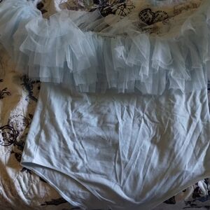 Foxy off the shoulder tulle bodysuit